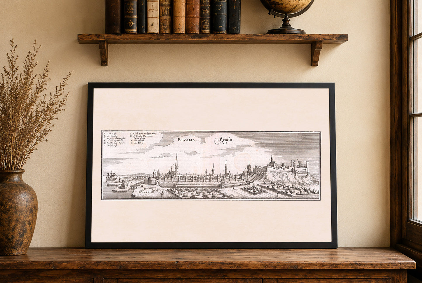Plakat z Mapą Miasta Tallinna (1652) - Zabytkowa Rycina Rewala do Dekoracji Ściennej