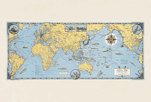 Total War Battle Map Poster (1942) – Vintage WWII Propaganda Wall Art