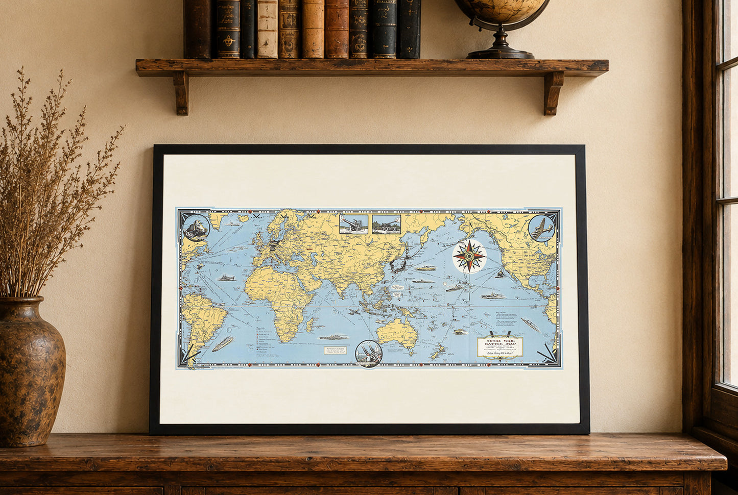 Póster Mapa de Batalla de Total War (1942) – Arte de Pared Vintage de Propaganda de la Segunda Guerra Mundial