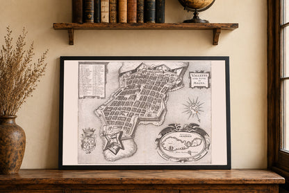 Valletta Map Poster - Città Nova Malta Panoramic City Plan with Fortifications and Harbour