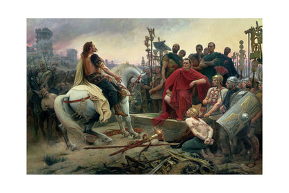 Wercyngetoryks Rzuca Broń pod Nogi Cezara 1899 - Lionel Royer - Wojny Galijskie - Historyczny Plakat z Obrazem