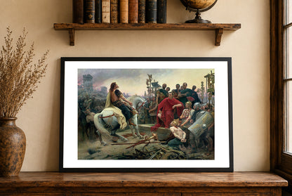 Wercyngetoryks Rzuca Broń pod Nogi Cezara 1899 - Lionel Royer - Wojny Galijskie - Historyczny Plakat z Obrazem