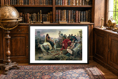 Wercyngetoryks Rzuca Broń pod Nogi Cezara 1899 - Lionel Royer - Wojny Galijskie - Historyczny Plakat z Obrazem
