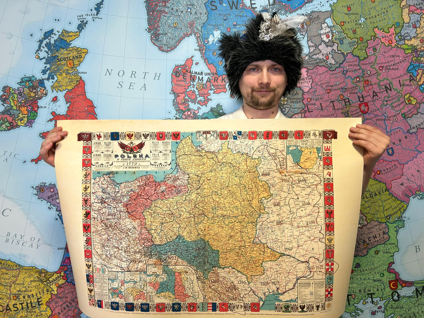 Vintage mapa Rzeczpospolitej Obojga Narodów z 1770 r. ze szczegółami rozbiorów