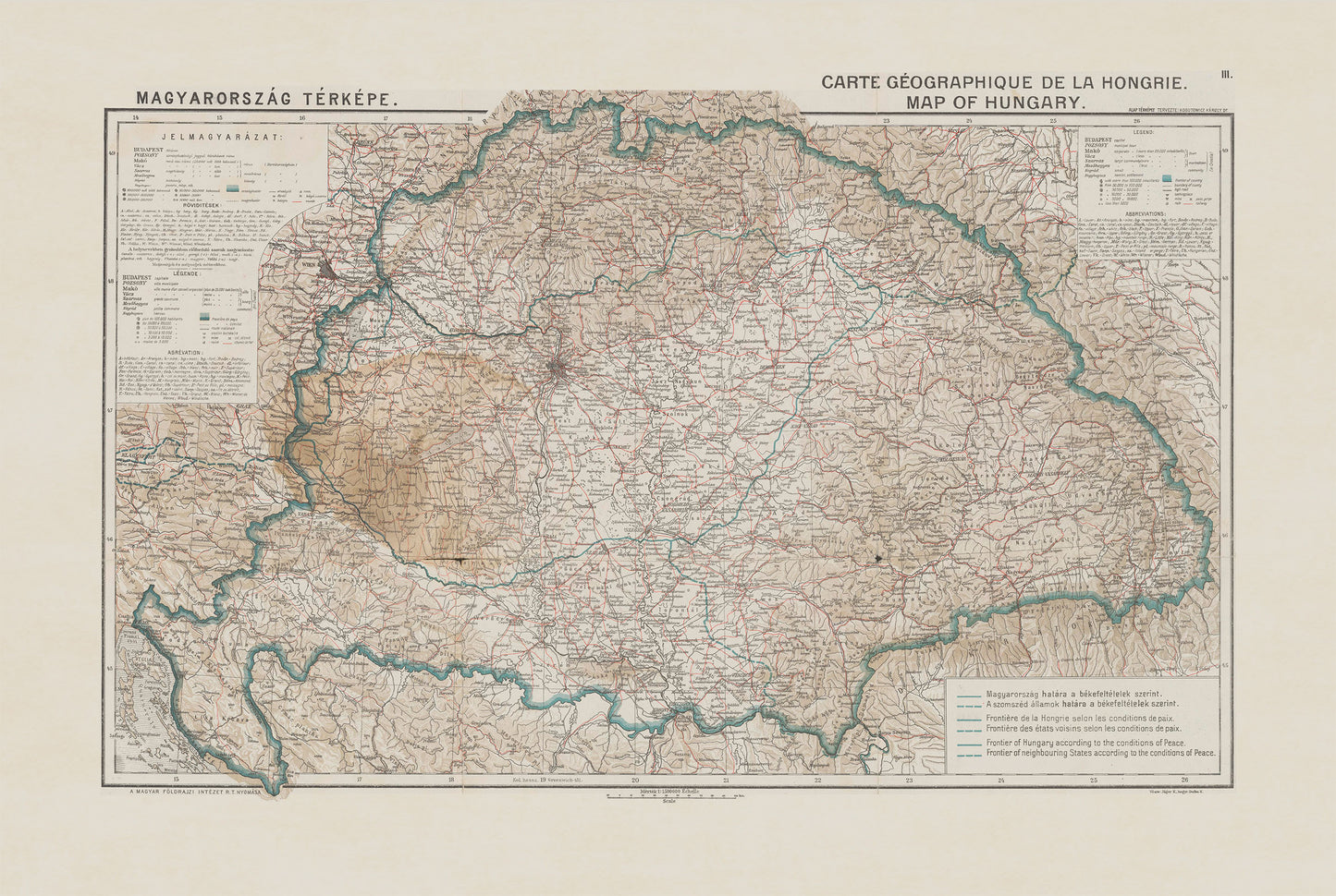 Vintage Mapa Węgier - Plakat Historyczny, Granice po Traktacie w Trianon, Europa Środkowa
