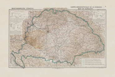 Vintage Mapa Węgier - Plakat Historyczny, Granice po Traktacie w Trianon, Europa Środkowa