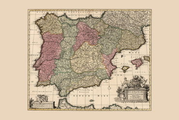 Vintage Map of Iberia 1740 - Spain and Portugal Historical Wall Art