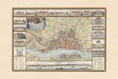 Varsovia 1772 - Mapa histórico de la capital polaca con palacios principales