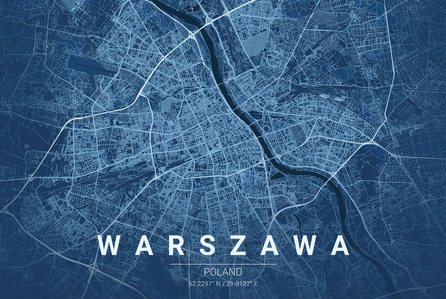 Warsaw Blueprint Map - Modern City Street Wall Art - Strategy Maps