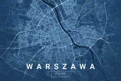 Warsaw Blueprint Map - Modern City Street Wall Art - Strategy Maps