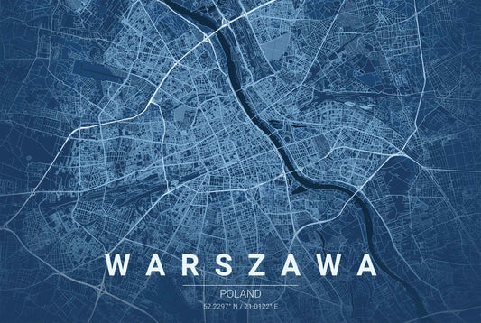 Warsaw Blueprint Map - Modern City Street Wall Art - Strategy Maps