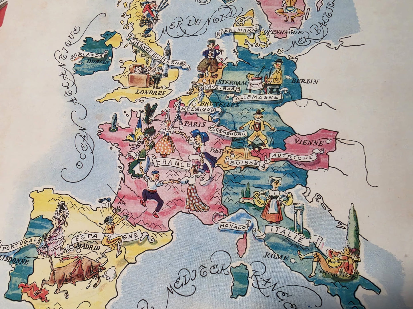 Mapa ilustrowana Europy Zachodniej - Historyczna mapa obrazkowa z miastami i dziką fauną