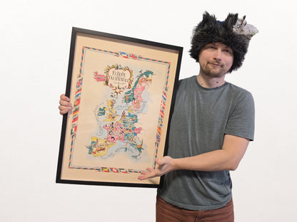 Mapa ilustrowana Europy Zachodniej - Historyczna mapa obrazkowa z miastami i dziką fauną