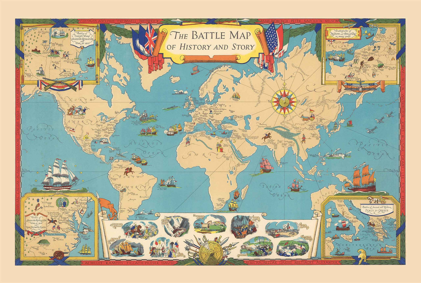 World History Map Print - Major Battles & Global Conflict Locations Illustrated - Strategy Maps