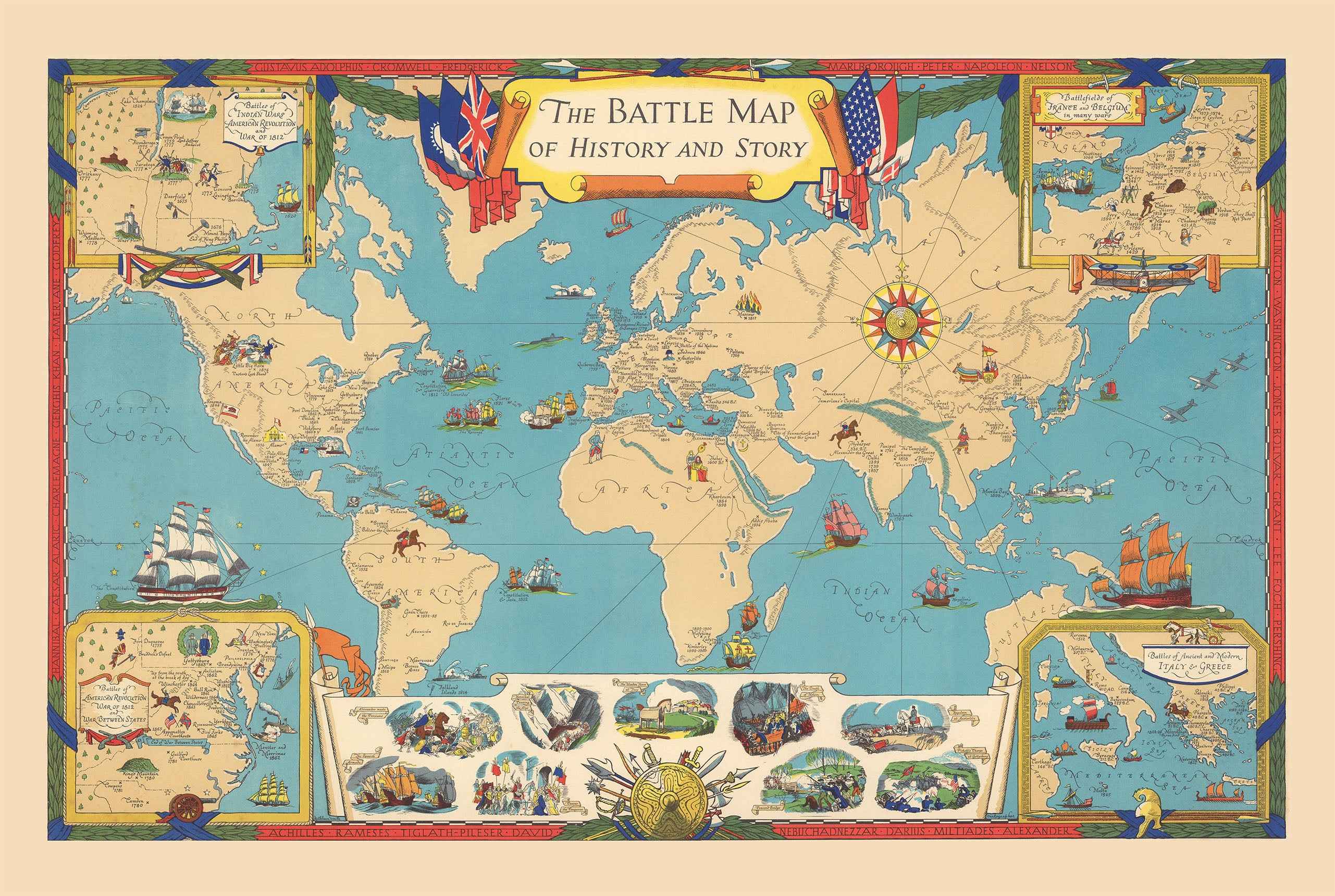 World History Map Print - Major Battles & Global Conflict Locations Illustrated - Strategy Maps