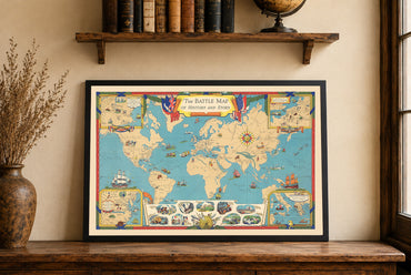 Mapa historyczna świata - ilustracje najważniejszych bitew i miejsc konfliktów globalnych