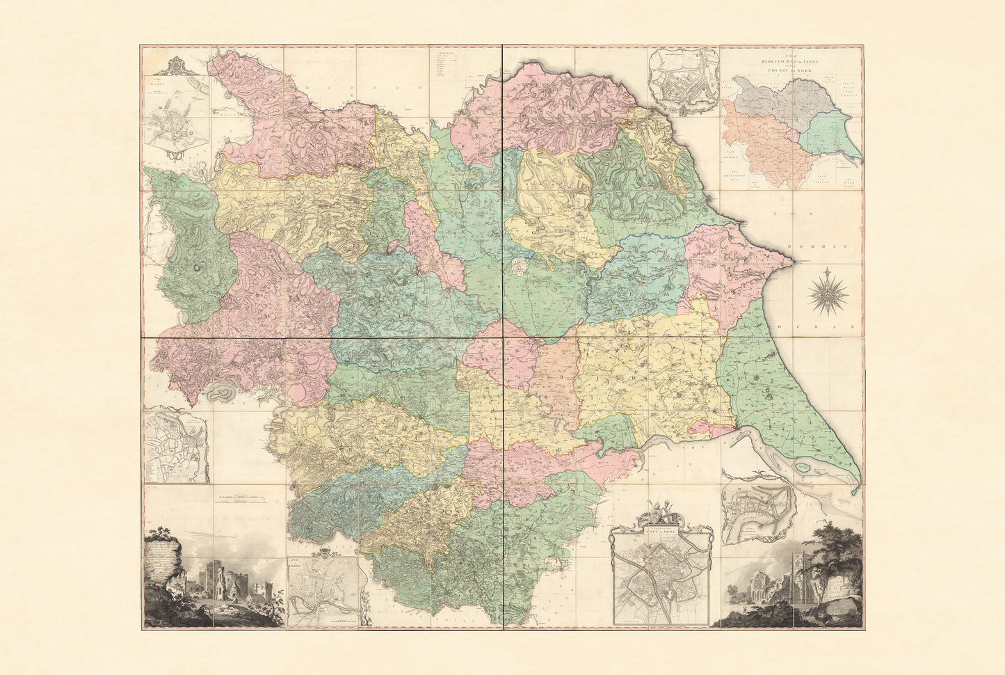 Plakat z Mapą Hrabstwa Yorkshire (1772) - Historyczna Mapa Anglii Thomasa Jefferysa