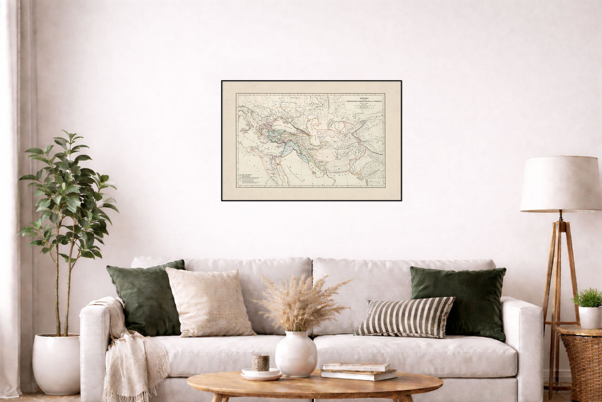 Starożytne Imperia 1873 – Babilonia, Lidia, Media i Persja – Historyczny Plakat z Mapą