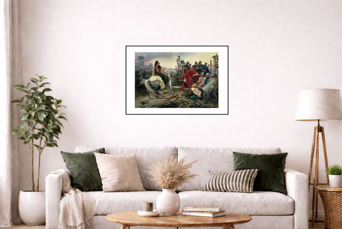 Wercyngetoryks Rzuca Broń pod Nogi Cezara 1899 - Lionel Royer - Wojny Galijskie - Historyczny Plakat z Obrazem
