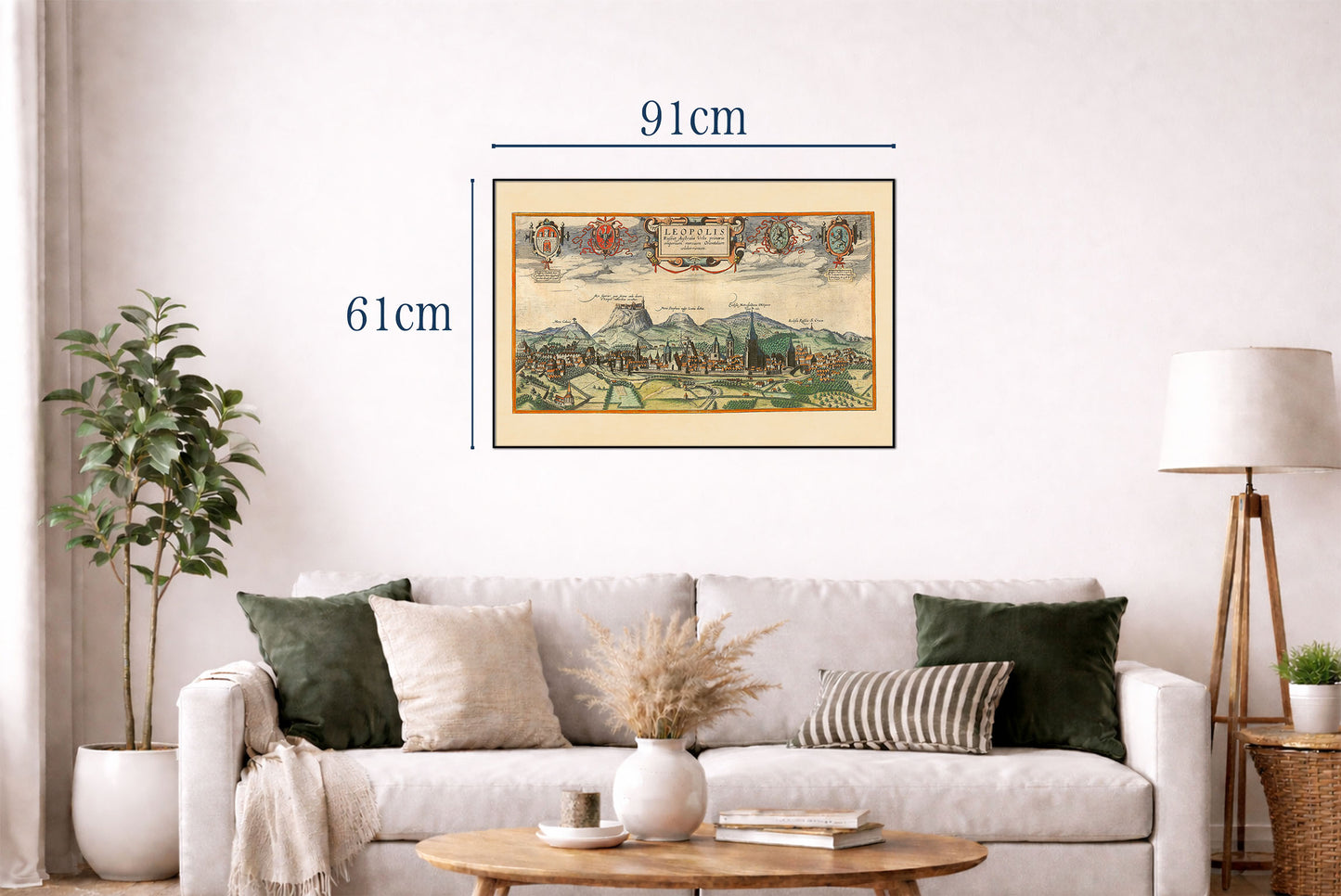 Plakat z Mapą Miasta Lwowa (1618) - Zabytkowa Rycina Leopolis do Dekoracji Ściennej