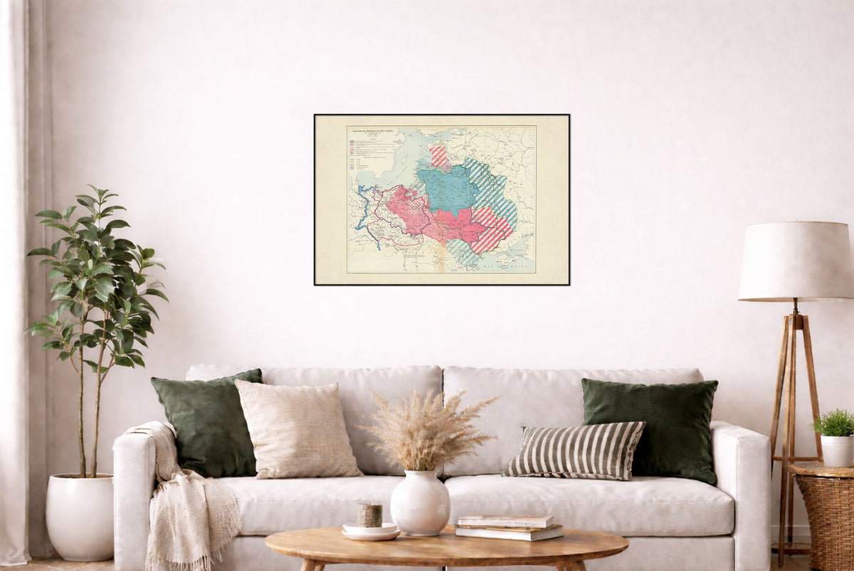 Zmiany Granic Polski X Wiek-1770 - Maurice Fallex - Historyczny Plakat z Mapą