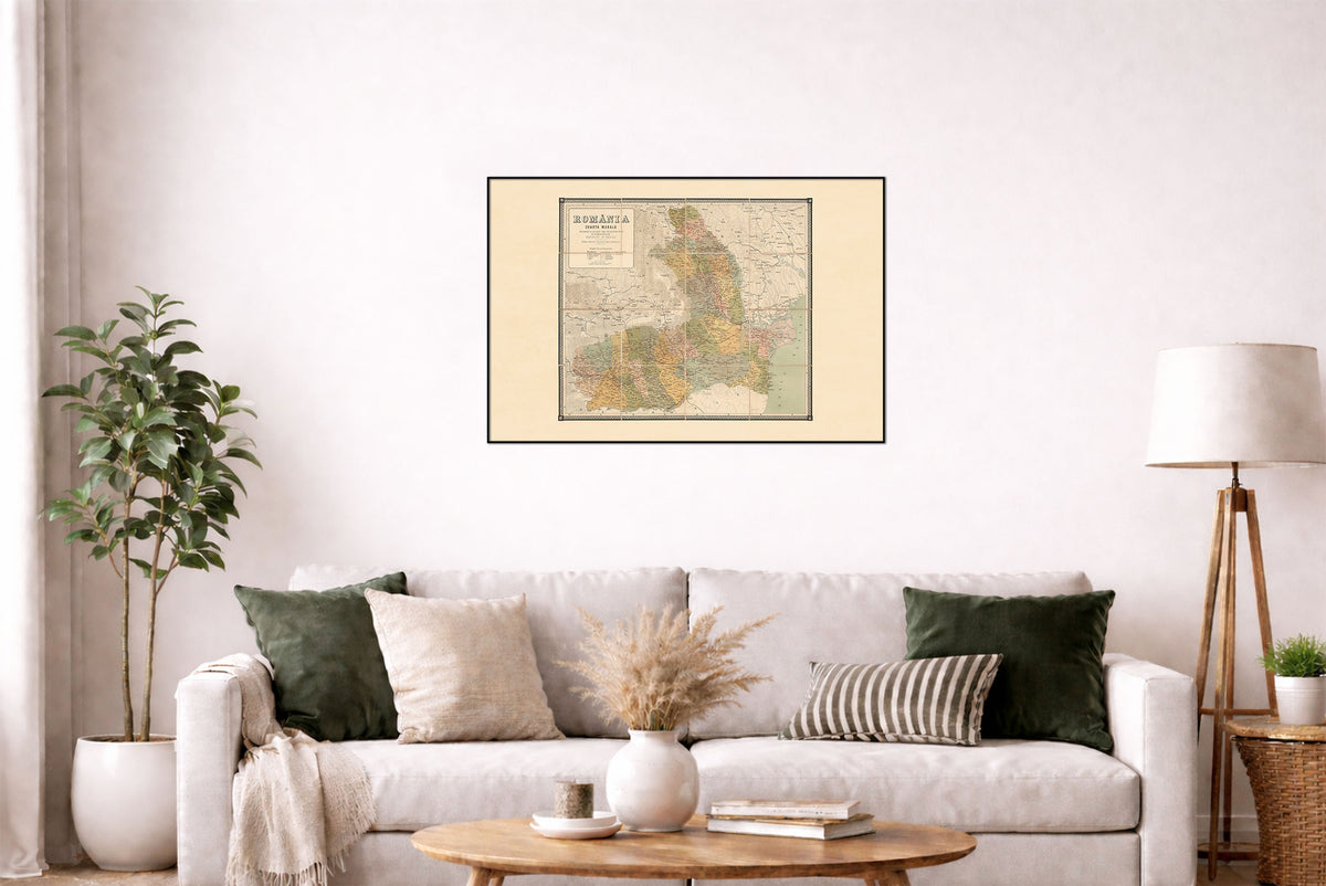 Rumunia 1883 - Charta Murala - Historyczny Plakat z Mapą Królestwa Rumunii