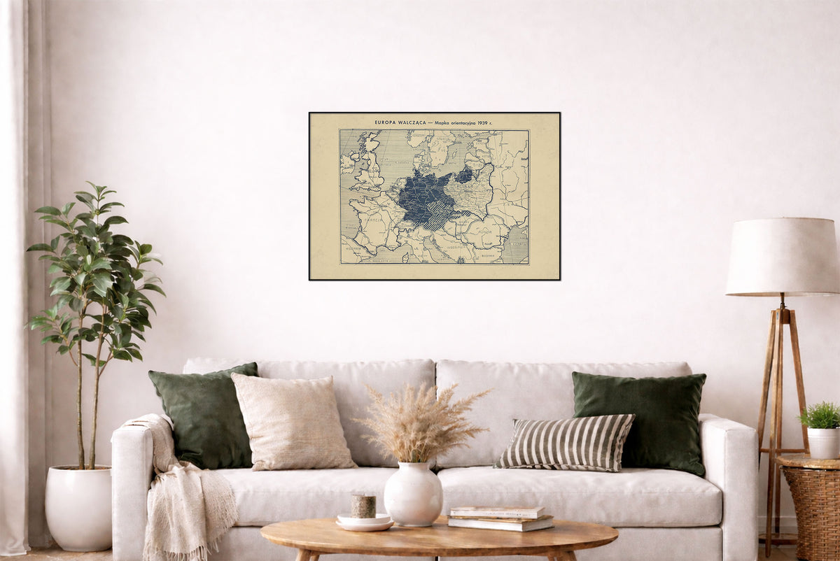 Europa Walcząca 1939 - II Wojna Światowa - Antoni Gołębniak - Historyczny Plakat z Mapą