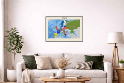 Plakat z Nowoczesną Mapą Polityczną Europy – Szczegółowa Mapa Państw i Stolic