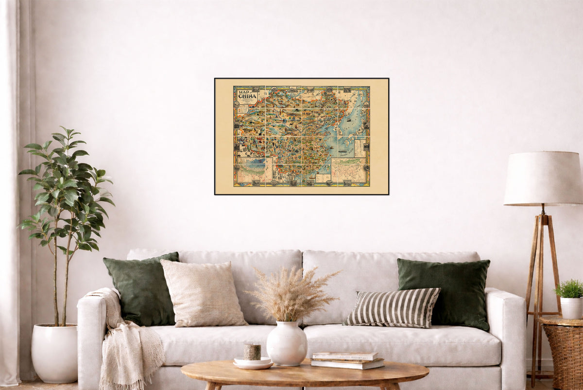 Chiny 1931 - John A. Diakoff - Przedwojenna Ilustrowana Mapa Chin - Plakat