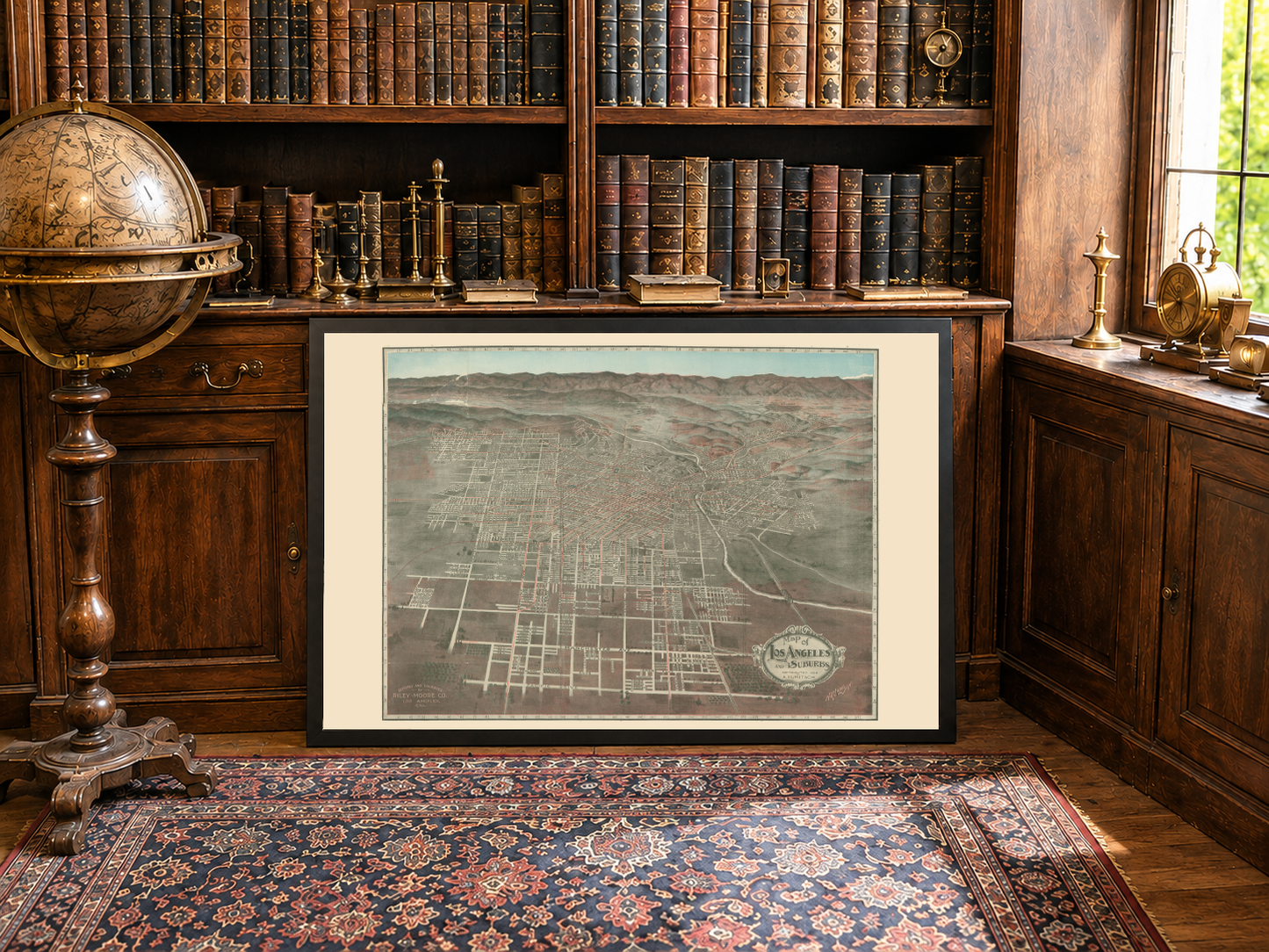 Plakat z mapą Los Angeles z 1906 roku - panoramiczny plan miasta z ulicami i liniami kolejowymi