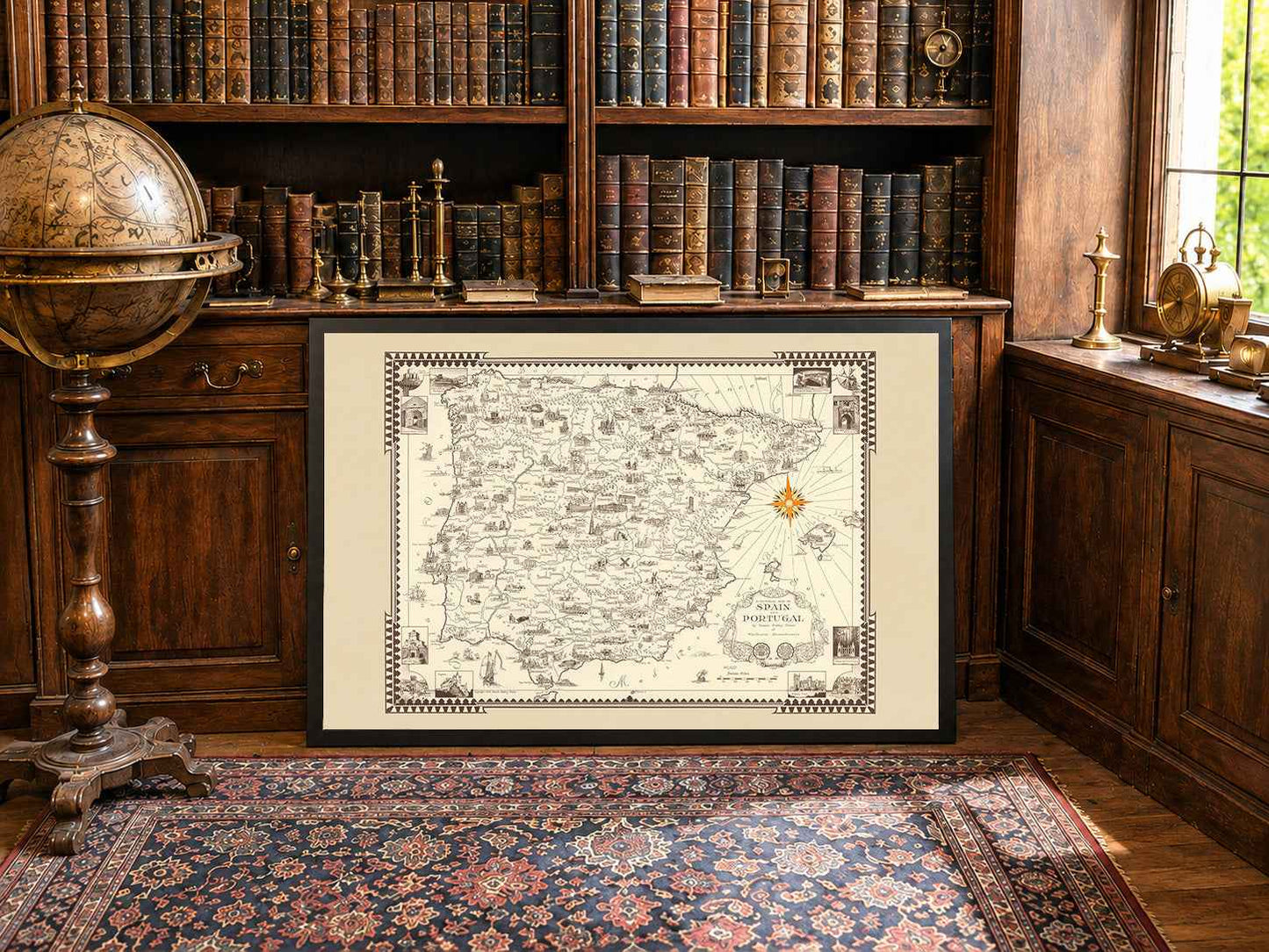 Spain & Portugal Pictorial Map Poster (1935) - Vintage Iberian Peninsula Wall Art