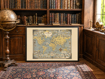 Plakat World Wonders Pictorial Map (1939) - Vintage Dekoracja Ścienna z Cudami Świata