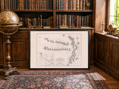 1805 Bitwa pod Trafalgarem - Historyczna Mapa Morska z Rozstawieniem Flot