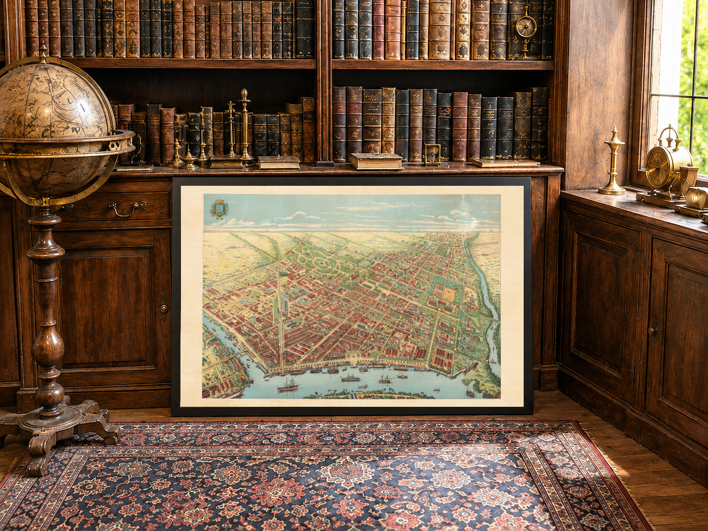 Plakat Saigon 1902 - Mapa panoramiczna Ho Chi Minh z rzeką, bulwarami i działalnością portową