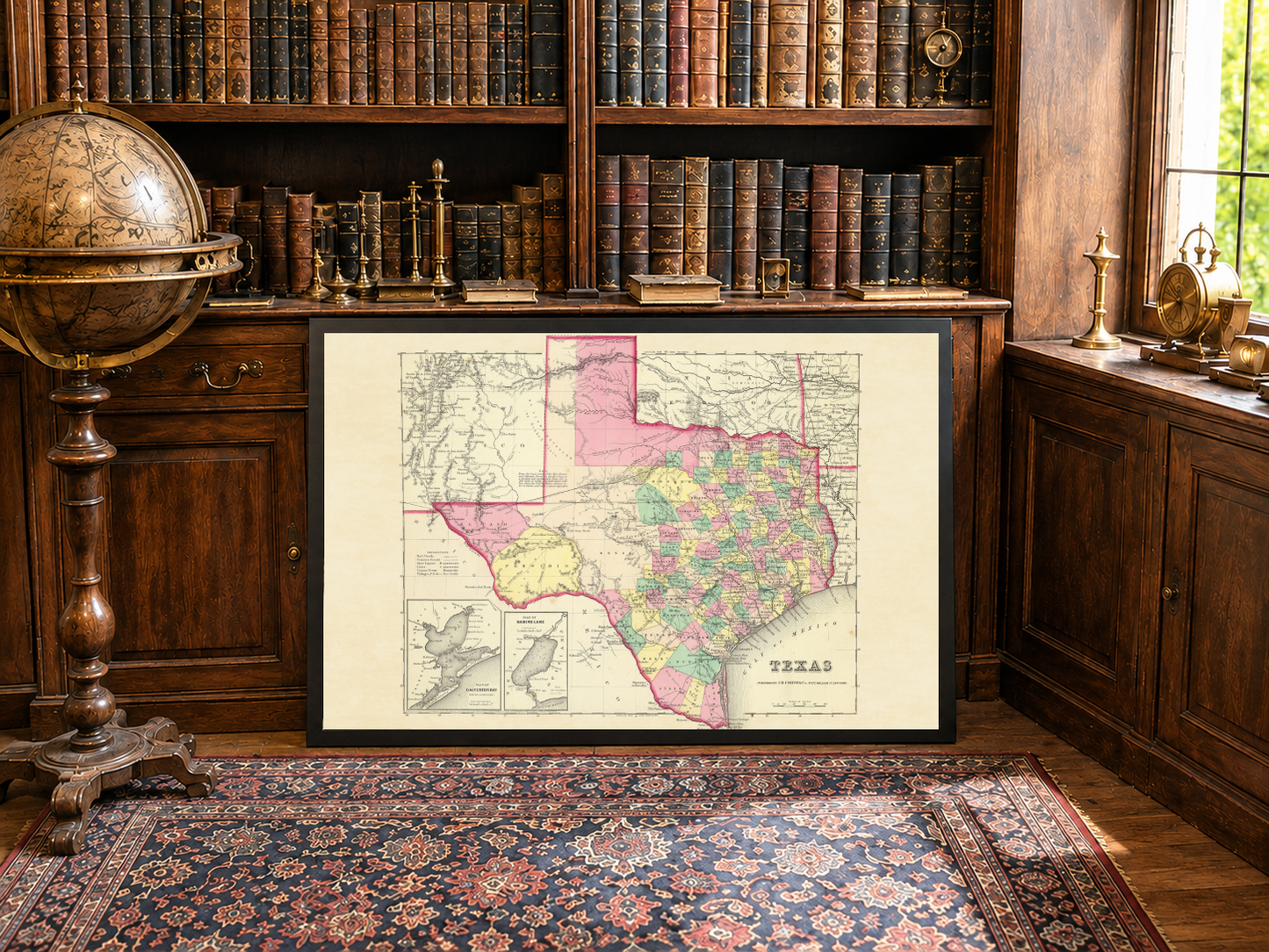 Plakat "Mapa Teksasu 1856" - Ręcznie Kolorowana Mapa Hrabstw ze Szczegółowymi Granicami